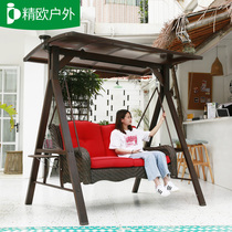 Jingou outdoor swing chair home multi-person swing outdoor Villa rattan chair Sling Blue rattan garden swing chair