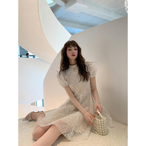 2021 new French long dress high-class temperament slim retro skirt first love sweet lace dress female summer