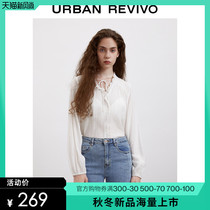  UR2021 autumn new womens casual resort style texture lace-up blouse shirt WL31S2CE2001