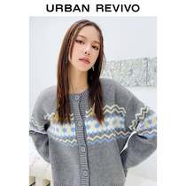 UR2021 winter new pint womens clothing retro style Lazy Wind Jacquard Loose Sweater Knit Jacket WU45R9DE2000