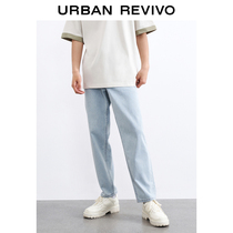 UR2022 Spring New Pint Mens Fashion High Street Trend Wash Water Light Color Straight Drum Jeans MF12SBKN2003