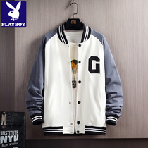 Playboy sweater mens 2021 new cardigan zipper jacket spring and autumn tide brand American high street jacket top