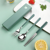 Spoon fork chopsticks set spoon stainless steel tableware one person food three-piece set single student storage box cute