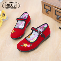 M. NOLLBY children embroidered red small ceremonial shoes dance dance gymnastics flat heel girls black cloth shoes women's singles