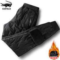 Crocodile winter closing casual cotton pants men plus velvet padded warm wear Korean tide loose long pants men's pants