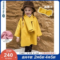 Mini Balabala childrens tweed coat girl baby long double-sided coat winter Korean coat