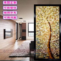 Living room frosted glass partition screen Art glass custom entrance background wall Tempered process glass Fortune tree