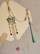 Ancient air - burning blue butterfly with flap - butterfly and pearl - robe chest decoration accessories
