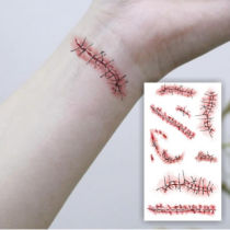 Halloween sticker cutting wrist simulation waterproof tattoo sticker female bruise fake wound scar male lasting injured bruise dentures