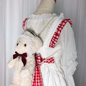 #Small 公举#port gold open back*double-shoulder oblique cross-Lolita hand-made Doll Bear _ Tea bear rabbit bear similar paragraph bhiner lolita fashion
