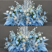 Blue wedding ground Row flower background hanging flower horn flower stage props