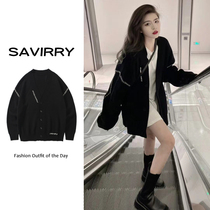 Autumn and winter 2021 new explosive black sweater female lazy wind design sense niche knitted cardigan chic jacket