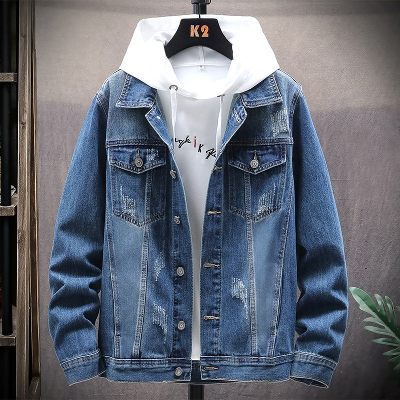 Denim jacket mens tide brand handsome spring and autumn loose jacket 2021 new Korean version trend spring jeans