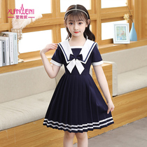 Girls Summer Dress New Childrens Skirt Short Sleeve Summer Navy Collar Japanese College Style Childrens Princess Dress