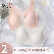 Unmarked underwear womens thin summer without steel ring big chest small sports beautiful vest style small chest gathered ultra-thin bra