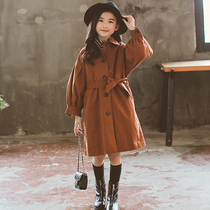 Girls  medium and long windbreaker jacket 2021 spring and autumn new middle and large childrens Korean version of fashionable autumn casual childrens clothing