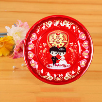 Wedding supplies tray Wedding Chinese tea plate Festive red square fruit plate Enamel non-embroidered steel sugar plate