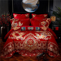 New wedding four-piece red 100s long-staple cotton wedding cotton cotton dragon and phoenix embroidery cotton bedding 60 sets