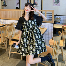 Short dress large size female summer cartoon jacquard loose meat cover doll skirt playful age new skirt