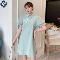 Teenage Girl Qipao Daily Womens Dress Big Code Bubble Mesh Yarn Sleeves Slim Fit Stash Meat Young sweet and improved version of dress