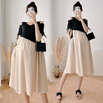Pregnant Woman Lian Dress Superior Internet Red Large Code Display Slim Korean version Summer clothing Shoulder Vest Dress Fashion Korean Version Pocket Skirt