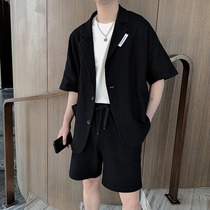 Ruffian handsome suit suit mens summer Korean version casual short-sleeved shorts two-piece suit Tide brand ins hair stylist small suit