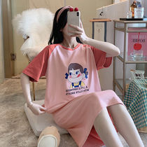 Night dress female pure cotton summer loose cute cartoon student pajamas plus fat plus size pregnant women can wear home clothes outside