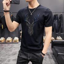 2021 summer mens half sleeve ice silk sweater personality breathable short-sleeved T-shirt Youth pullover slim fit top