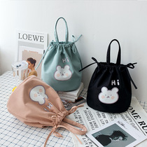Canvas bag female students cute portable small cloth packaging lunch box round lunch bag with rice drawstring bag bag
