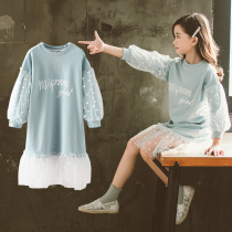  Girls  dresses Long sweater skirts Spring and autumn Korean mesh new Western style childrens spring skirts little girl