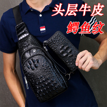 Leather crocodile breast Bag Mens bag head layer cowhide shoulder bag Korean shoulder bag new shoulder bag