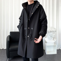 Trench coat mens long coat spring and autumn trend new large size black cloak handsome charge clothes