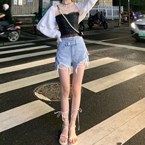  JMSHOP hot little hunter design sense hot pants summer high waist pants female a-line thin denim shorts