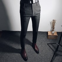 Trendy brand hanging business casual trousers Mens elastic small pants Mens embroidered trousers Korean slim suit pants