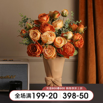 Light extravagant upscale emulation floral rose floral swing piece living-room fake flower dry flower indoor table silk flower decoration furnishing