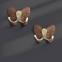Solid wood entrance hook into the creative butterfly walnut brass sticky hook coat hook Home door back hanging hook