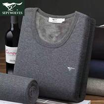 Seven Wolves Plus Suede Thickened Boys Warm Underwear Round Collar Repair winter Anti-cold autumn clothes Autumn Pants Suit Slats Undercoat