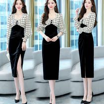 Long sleeve dress womens autumn dress 2021 new celebrity temperament goddess fan slim body thin hip step skirt