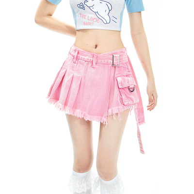 taobao agent Set, summer denim skirt, design pleated skirt, 2023
