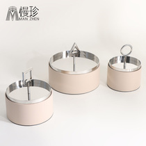 Simple modern beige multifunctional round microfiber leather storage box living room model room desktop practical ornaments