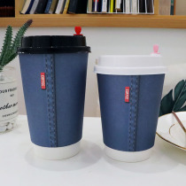 Milk tea shop coffee cup special paper cup Double-layer hollow thickened and hard disposable milk packing cup with lid anti-hot