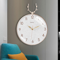 Nordic light luxury deer head clock wall clock living room household non-perforated clock wall hanging watch simple silent quartz clock