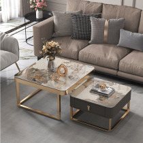 A few sets of small coffee tables on the side of the sofa mini luxury Net red modern simple small rock board high and low combination square table