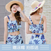 Swimsuit female conservative split belly cover thin chest sexy student skirt flat angle Korean ins hot spring swimsuit