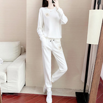 SANDRO QUEEN LEISURE SPORTS SUIT WOMEN 2022 SPRING NEW FOREIGN AIR FASHION WHITE SWEATSHIRT TWO-PIECE SET