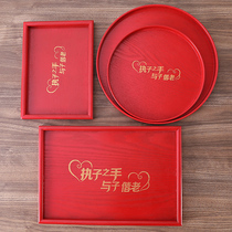 Wedding tea tray Bride wedding toast red plate wedding teacup red plate wedding Teacup Bowl candy plate wooden tray