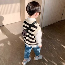 Tong Tong Ma custom male and female Korean loose striped vest children knitted soft vest baby tide coat spring and autumn