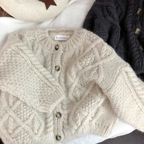 Super-good version of Korean childrens single-breasted pineapple needle cardigan coat in the big childrens knitted sweater outside the tide