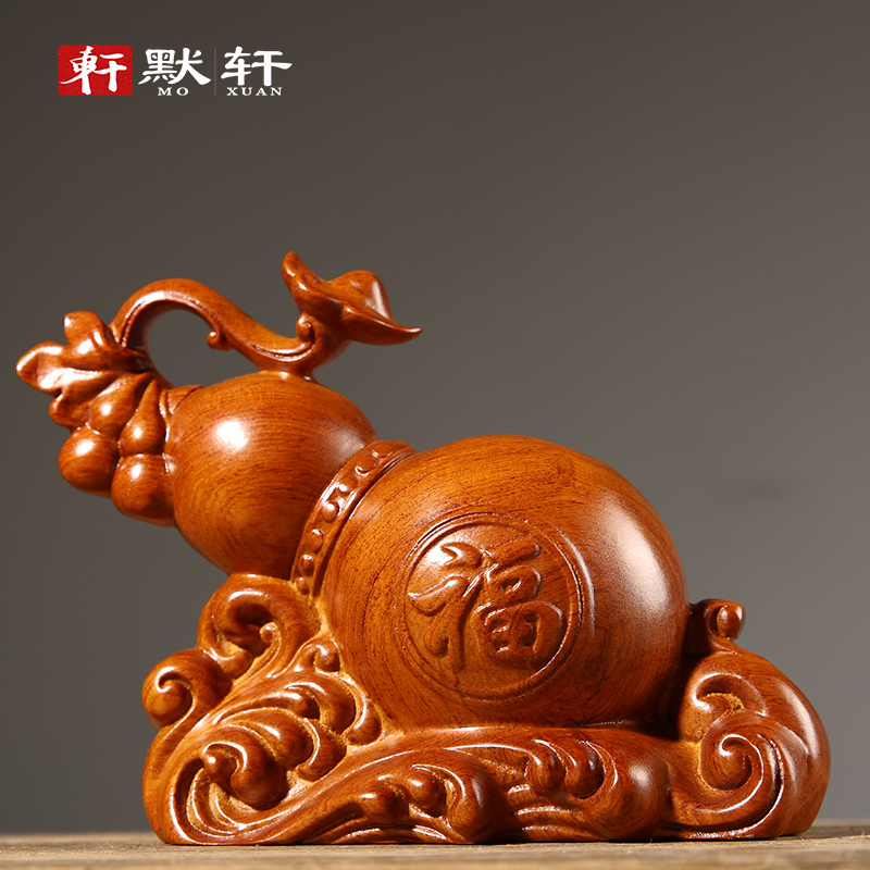 Flower pear wood carved gourd with large size Fengshui living room, office and home decoration with mahogany craft gifts