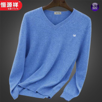 Hengyuanxiang V-collar sweater mens spring and autumn thin mens sweater young and middle-aged pure color T-shirt pullover bottomed sweater